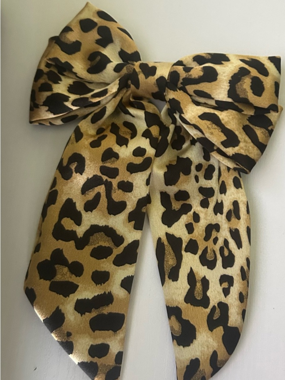 Leopard Print Satin Bow Hair Accessory - Gold and Black